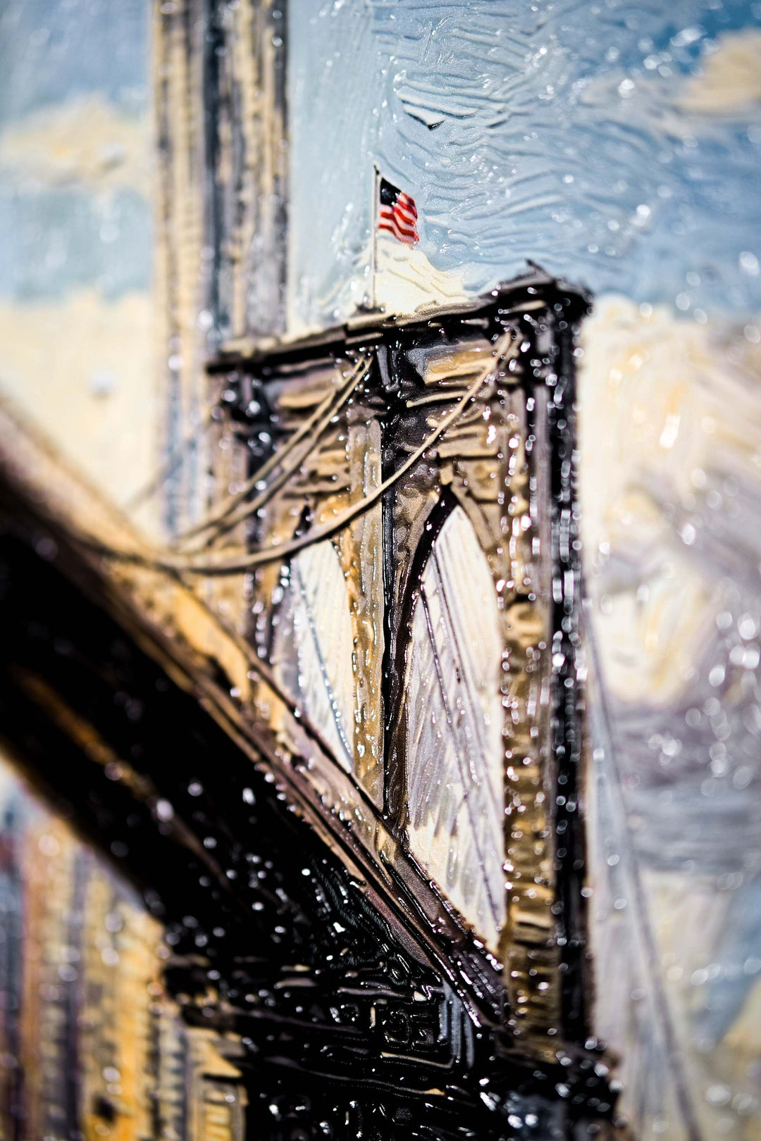 Gotham’s Golden Gateway: Brooklyn Bridge — 3D Haptic Embossed High-Gloss Luxury Wall Art Home &amp; Garden > Decor > Artwork > Posters, Prints, &amp; Visual Artwork Insigne Art Design