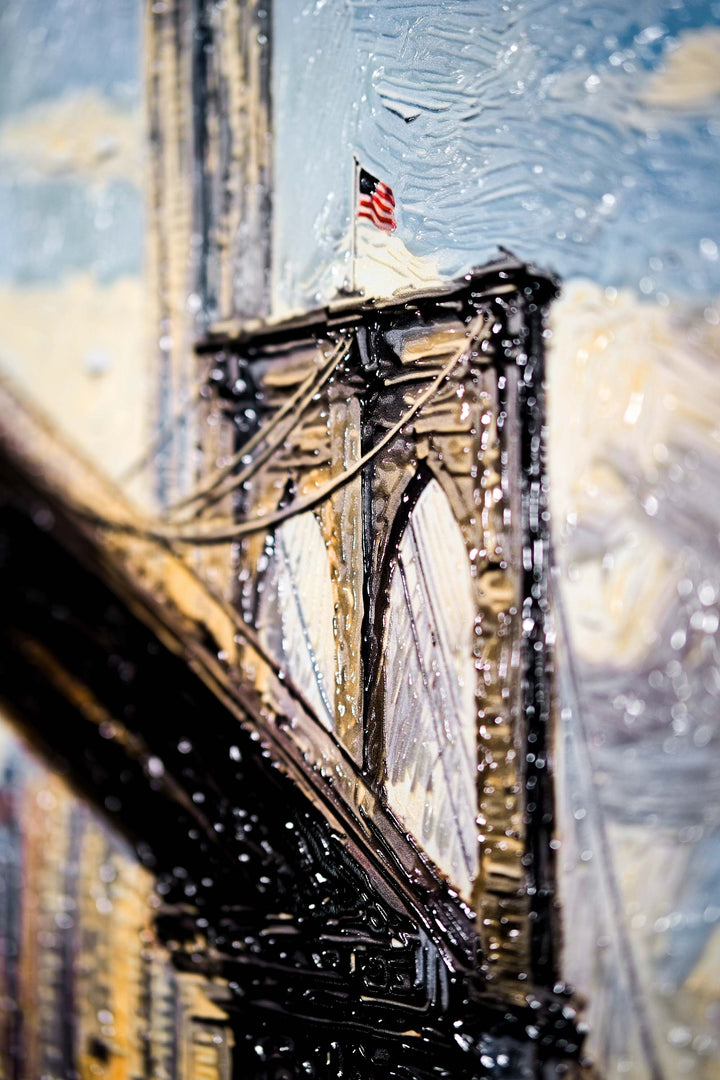 Gotham’s Golden Gateway: Brooklyn Bridge — 3D Haptic Embossed High-Gloss Luxury Wall Art Home &amp; Garden > Decor > Artwork > Posters, Prints, &amp; Visual Artwork Insigne Art Design