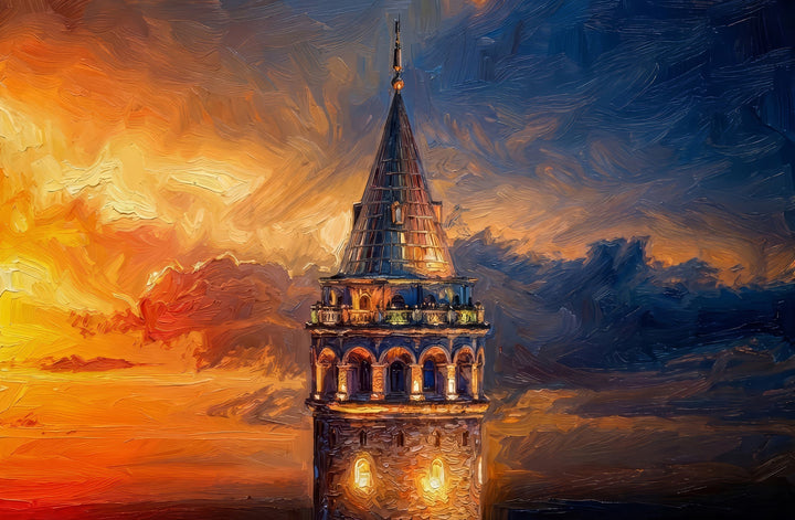 Galata Sunset Sentinel — 3D Haptic Embossed High-Gloss Luxury Wall Art Home &amp; Garden > Decor > Artwork > Posters, Prints, &amp; Visual Artwork Insigne Art Design
