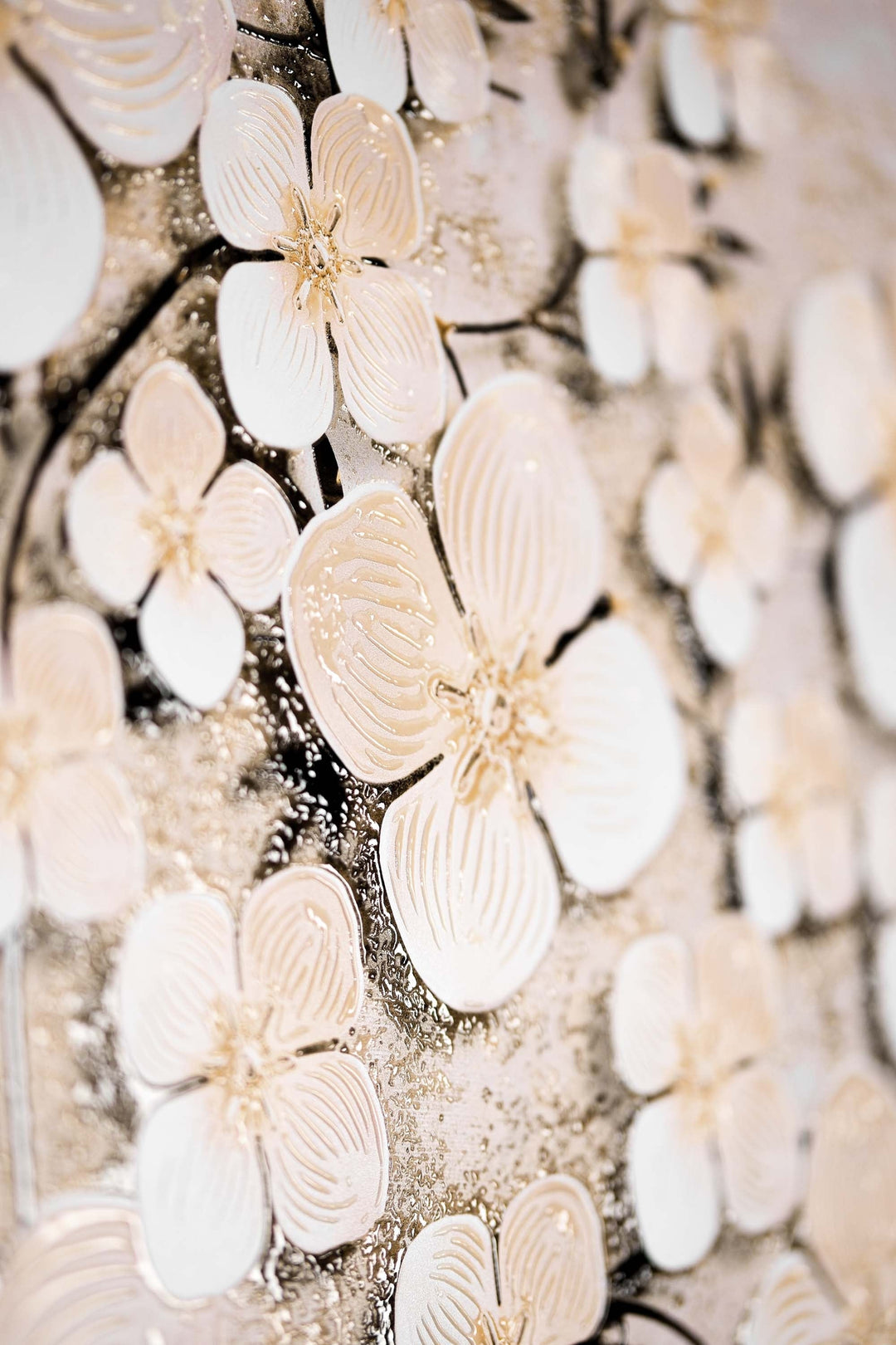 Ivory Floral Symphony — 3D Haptic Embossed High-Gloss Luxury Wall Art Home &amp; Garden > Decor > Artwork > Posters, Prints, &amp; Visual Artwork Insigne Art Design