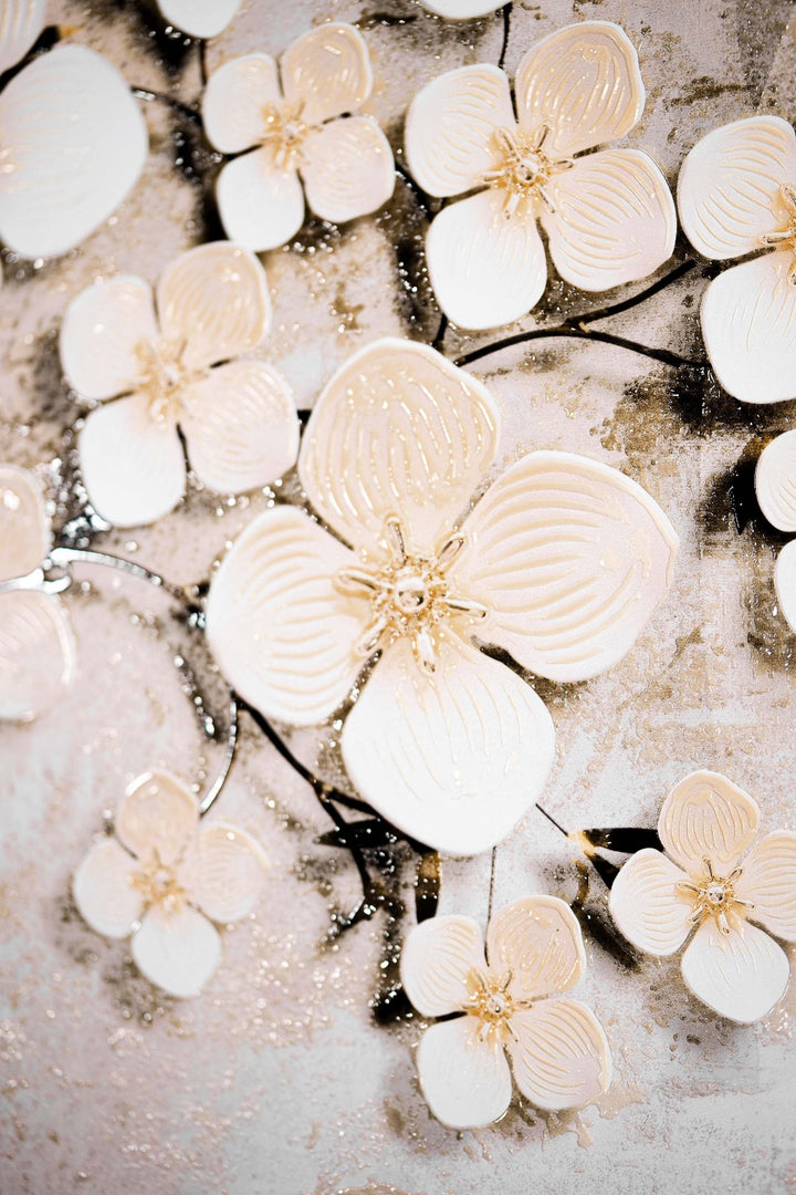Ivory Floral Symphony — 3D Haptic Embossed High-Gloss Luxury Wall Art Home &amp; Garden > Decor > Artwork > Posters, Prints, &amp; Visual Artwork Insigne Art Design