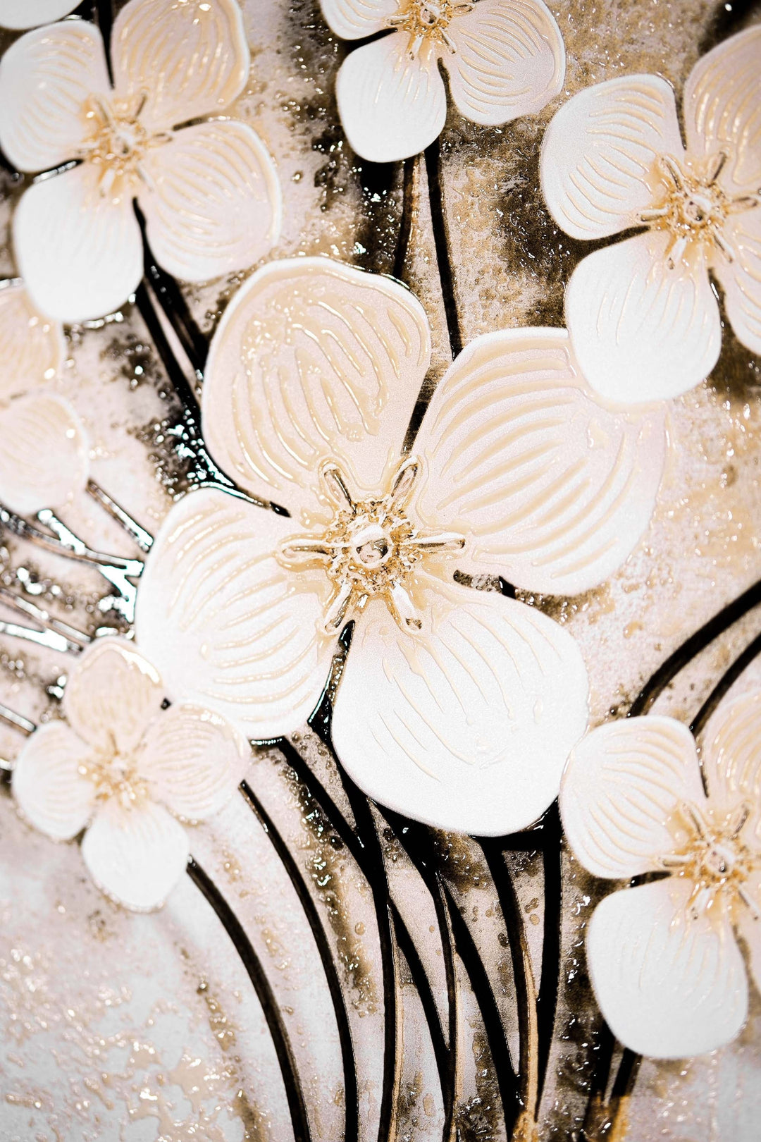 Ivory Floral Symphony — 3D Haptic Embossed High-Gloss Luxury Wall Art Home &amp; Garden > Decor > Artwork > Posters, Prints, &amp; Visual Artwork Insigne Art Design