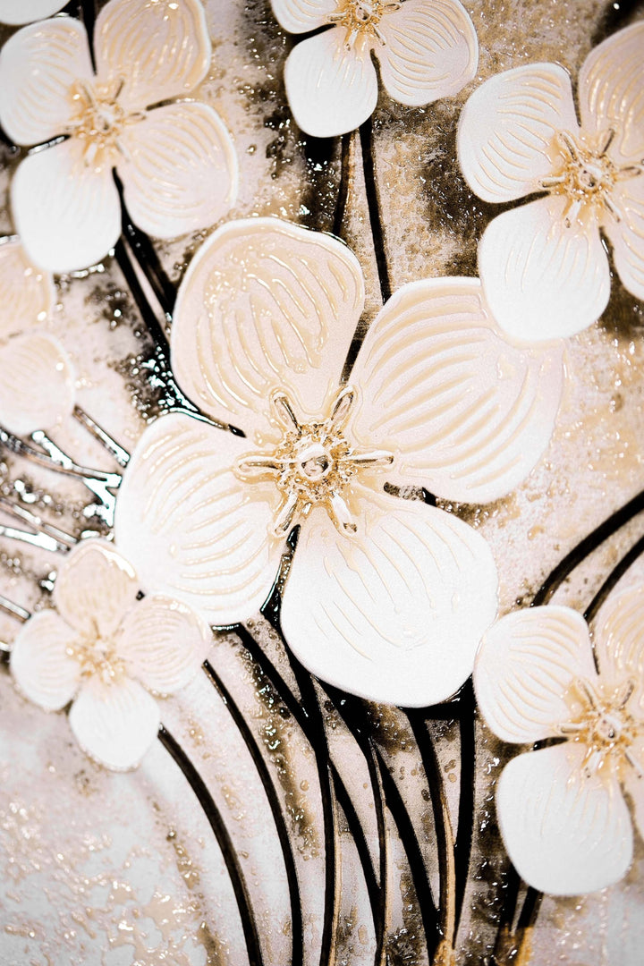Ivory Floral Symphony — 3D Haptic Embossed High-Gloss Luxury Wall Art Home &amp; Garden > Decor > Artwork > Posters, Prints, &amp; Visual Artwork Insigne Art Design