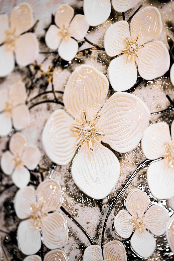 Ivory Floral Symphony — 3D Haptic Embossed High-Gloss Luxury Wall Art Home &amp; Garden > Decor > Artwork > Posters, Prints, &amp; Visual Artwork Insigne Art Design
