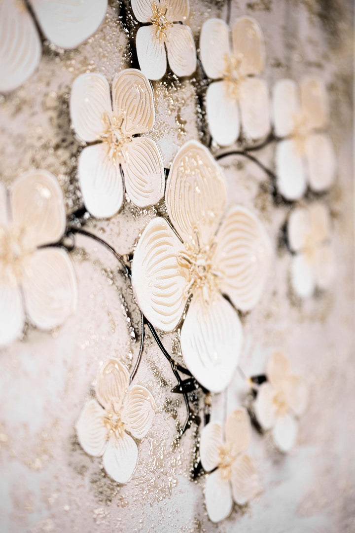 Ivory Floral Symphony — 3D Haptic Embossed High-Gloss Luxury Wall Art Home &amp; Garden > Decor > Artwork > Posters, Prints, &amp; Visual Artwork Insigne Art Design
