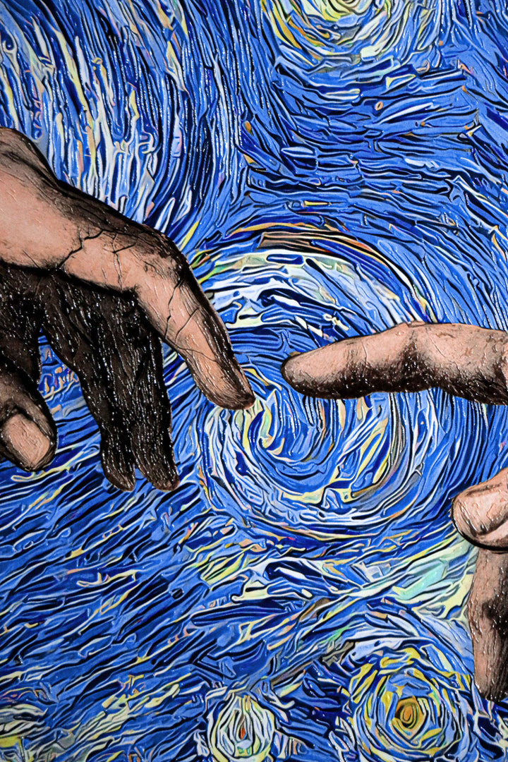 Celestial Touch of Creation — 3D Haptic Embossed High-Gloss Luxury Wall Art Home &amp; Garden > Decor > Artwork > Posters, Prints, &amp; Visual Artwork Insigne Art Design
