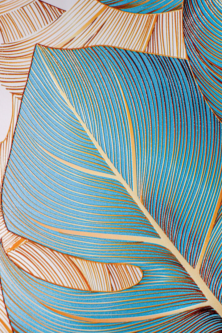 Azure Gilded Monstera — 3D Haptic Embossed High-Gloss Luxury Wall Art Home &amp; Garden > Decor > Artwork > Posters, Prints, &amp; Visual Artwork Insigne Art Design