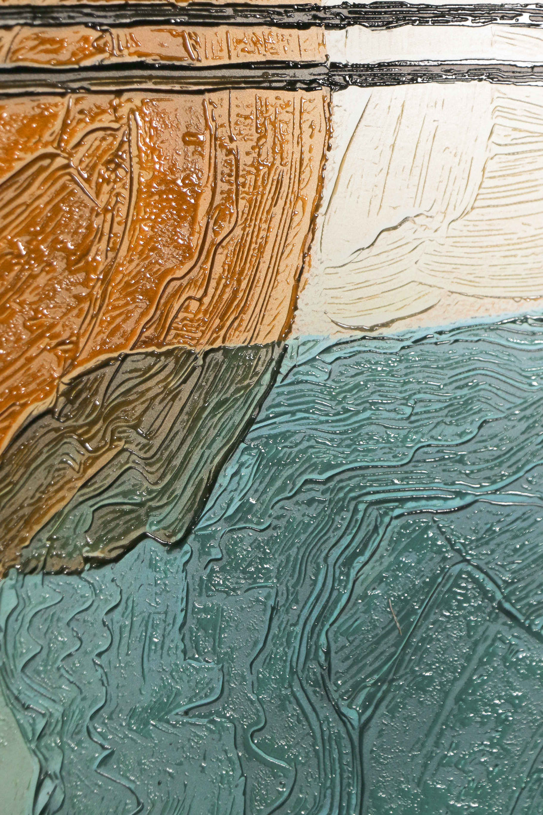 Ochre &amp; Teal Linear Harmony — 3D Haptic Embossed High-Gloss Luxury Wall Art Home &amp; Garden > Decor > Artwork > Posters, Prints, &amp; Visual Artwork Insigne Art Design