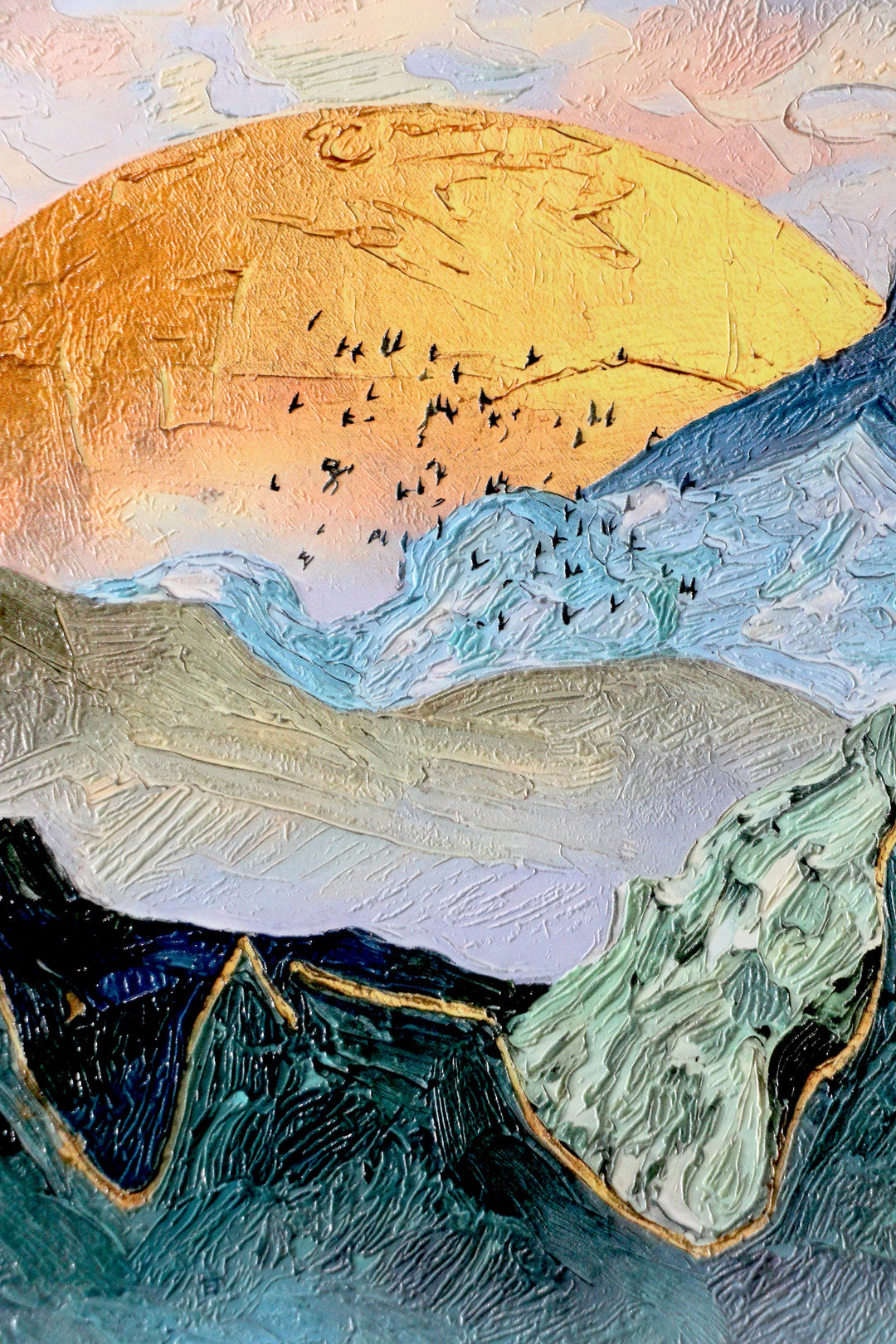 Golden Summit Peaks — 3D Haptic Embossed High-Gloss Luxury Wall Art Home &amp; Garden > Decor > Artwork > Posters, Prints, &amp; Visual Artwork Insigne Art Design
