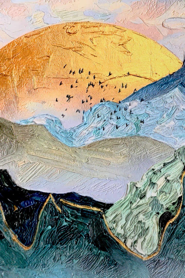 Golden Summit Peaks — 3D Haptic Embossed High-Gloss Luxury Wall Art Home &amp; Garden > Decor > Artwork > Posters, Prints, &amp; Visual Artwork Insigne Art Design