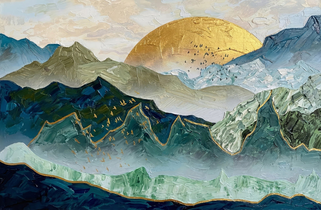 Golden Summit Peaks — 3D Haptic Embossed High-Gloss Luxury Wall Art Home & Garden > Decor > Artwork > Posters, Prints, & Visual Artwork Insigne Art Design