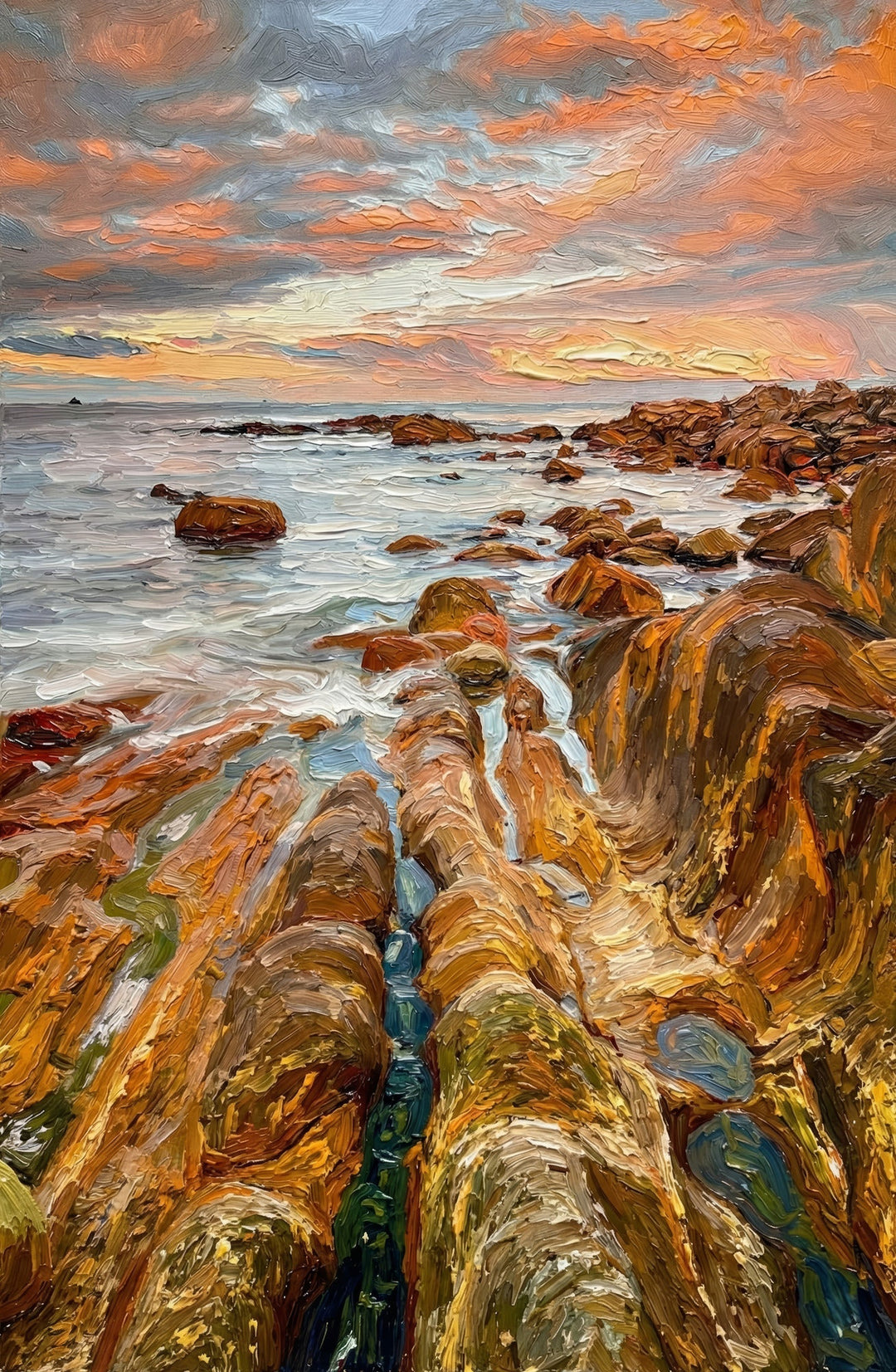 Amber Coastline Reverie — 3D Haptic Embossed High-Gloss Luxury Wall Art Wall Decoration Insigne Art Design