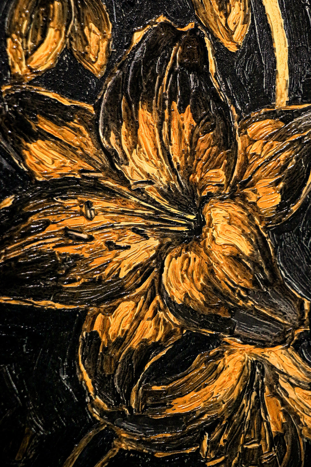 Gilded Ember Lilies — 3D Haptic Embossed High-Gloss Luxury Wall Art Home &amp; Garden > Decor > Artwork > Posters, Prints, &amp; Visual Artwork Insigne Art Design