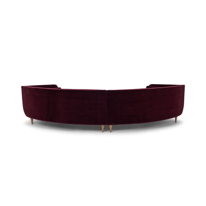 Rear view of the complete two-piece Menlo Park Reimagined curved sofa; center join visible.