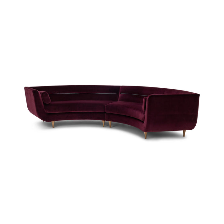 Alternate angle of the complete Menlo Park Reimagined two-piece curved sofa; optional arm pillows shown.