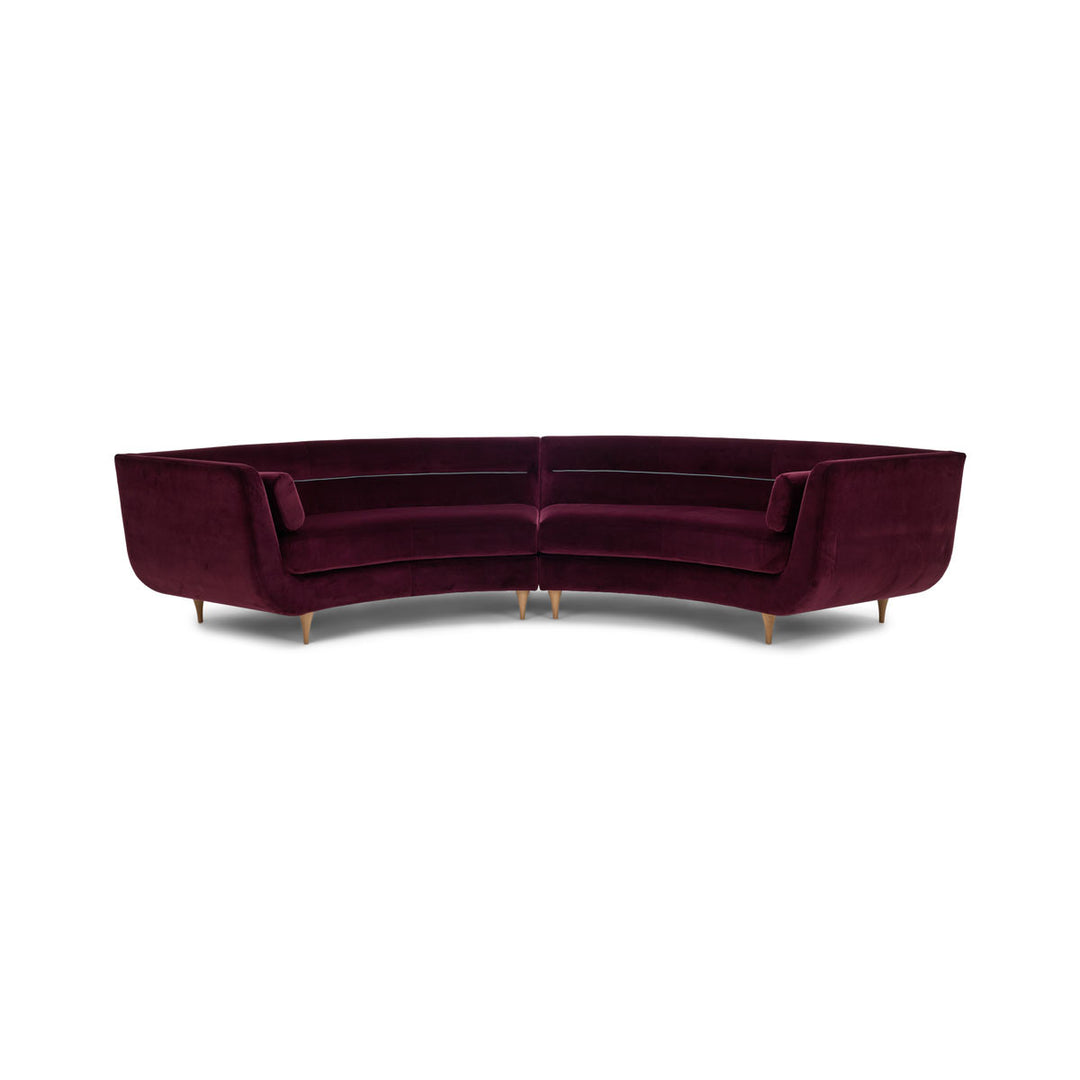 Menlo Park Reimagined complete two-piece curved sofa: MEO-SO2-RA + MEO-SO2-LA. Styled arm pillows are optional.