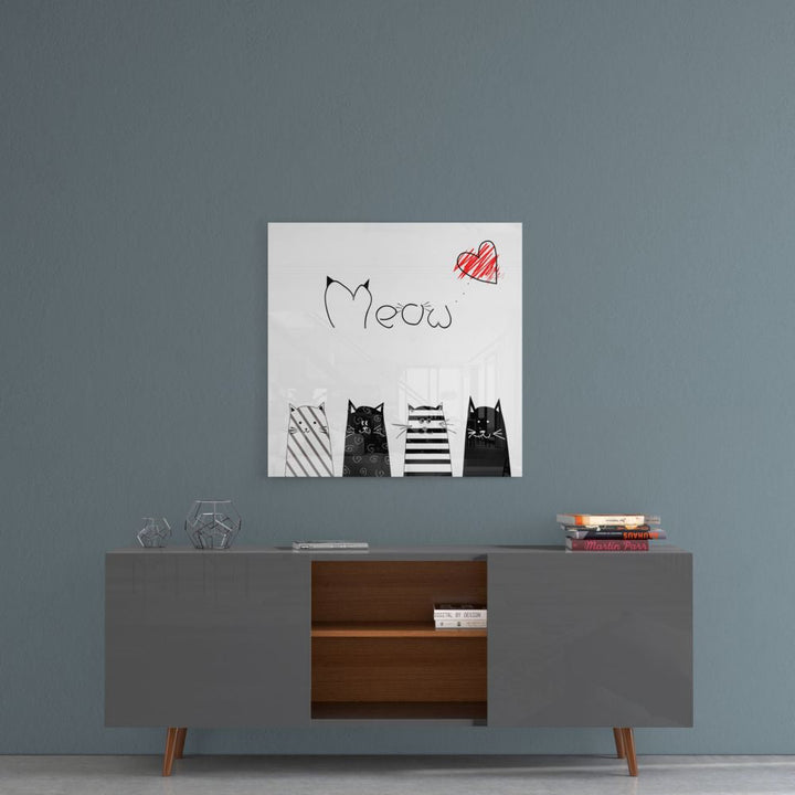 Meow (Cat) Glass Wall Art.