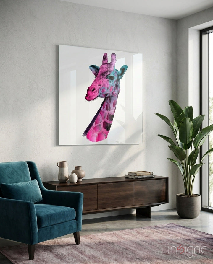 Giraffe Glass Wall Art - Lifestyle preview in a designer interior
