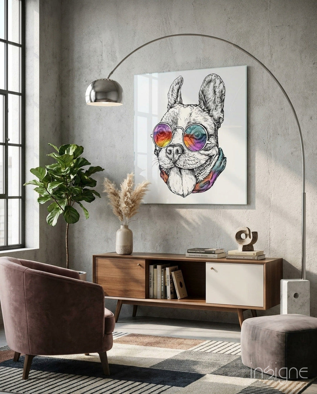 Dog Glass Wall Art - Lifestyle preview in a designer interior