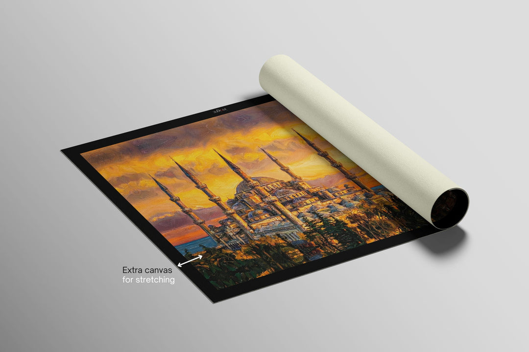 Golden Sunset Serenade: Blue Mosque — 3D Haptic Embossed High-Gloss Luxury Wall Art Home &amp; Garden > Decor > Artwork > Posters, Prints, &amp; Visual Artwork Insigne Art Design