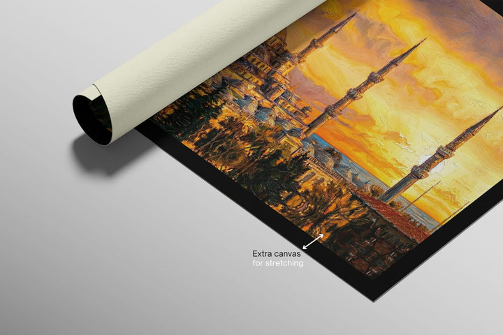 Golden Sunset Serenade: Blue Mosque — 3D Haptic Embossed High-Gloss Luxury Wall Art Home &amp; Garden > Decor > Artwork > Posters, Prints, &amp; Visual Artwork Insigne Art Design