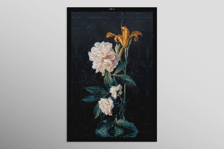 Midnight Peony &amp; Amber Lily — 3D Haptic Embossed High-Gloss Luxury Wall Art Home &amp; Garden > Decor > Artwork > Posters, Prints, &amp; Visual Artwork Insigne Art Design