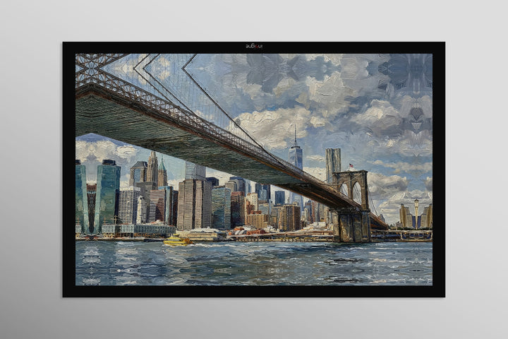 Gotham’s Golden Gateway: Brooklyn Bridge — 3D Haptic Embossed High-Gloss Luxury Wall Art Home &amp; Garden > Decor > Artwork > Posters, Prints, &amp; Visual Artwork Insigne Art Design