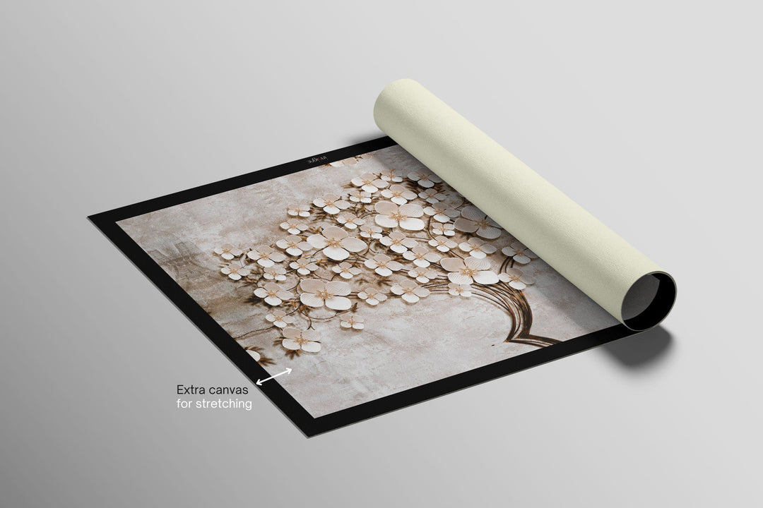 Ivory Floral Symphony — 3D Haptic Embossed High-Gloss Luxury Wall Art Home &amp; Garden > Decor > Artwork > Posters, Prints, &amp; Visual Artwork Insigne Art Design