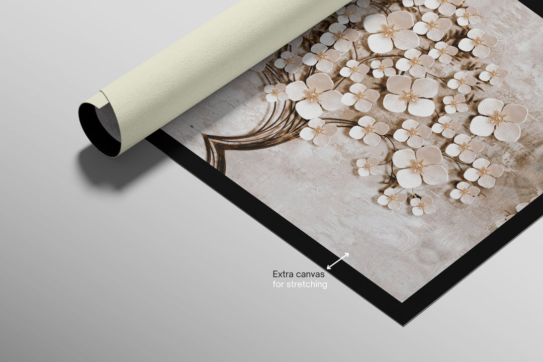 Ivory Floral Symphony — 3D Haptic Embossed High-Gloss Luxury Wall Art Home &amp; Garden > Decor > Artwork > Posters, Prints, &amp; Visual Artwork Insigne Art Design