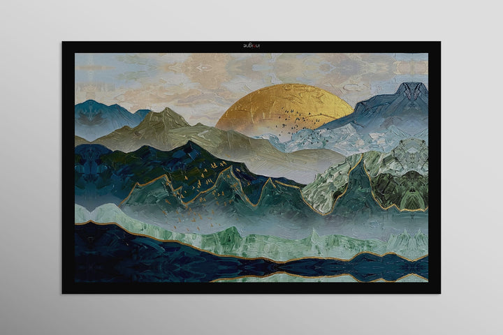 Golden Summit Peaks — 3D Haptic Embossed High-Gloss Luxury Wall Art Home &amp; Garden > Decor > Artwork > Posters, Prints, &amp; Visual Artwork Insigne Art Design