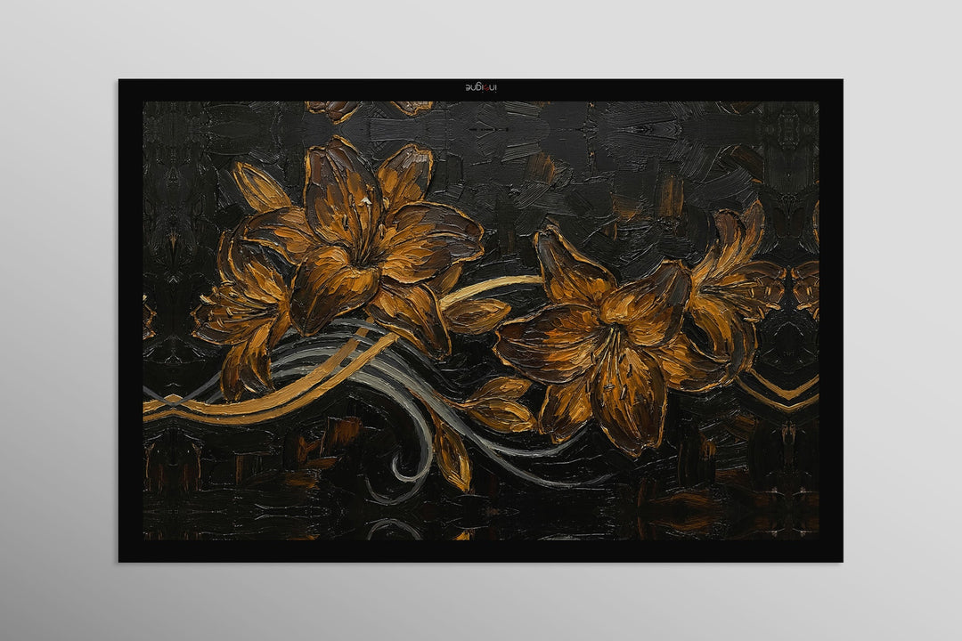 Gilded Ember Lilies — 3D Haptic Embossed High-Gloss Luxury Wall Art Home &amp; Garden > Decor > Artwork > Posters, Prints, &amp; Visual Artwork Insigne Art Design