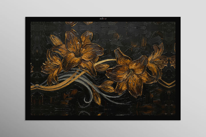 Gilded Ember Lilies — 3D Haptic Embossed High-Gloss Luxury Wall Art Home &amp; Garden > Decor > Artwork > Posters, Prints, &amp; Visual Artwork Insigne Art Design