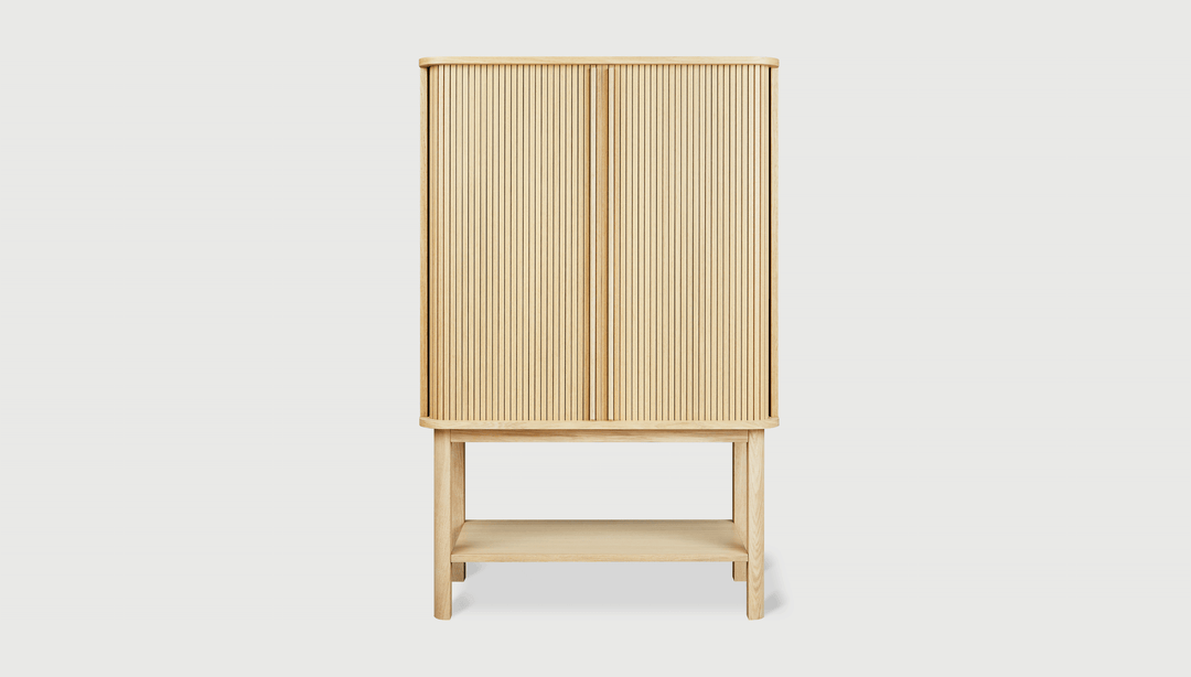 Ledger Tall Cabinet by Gus Modern finish and detail view