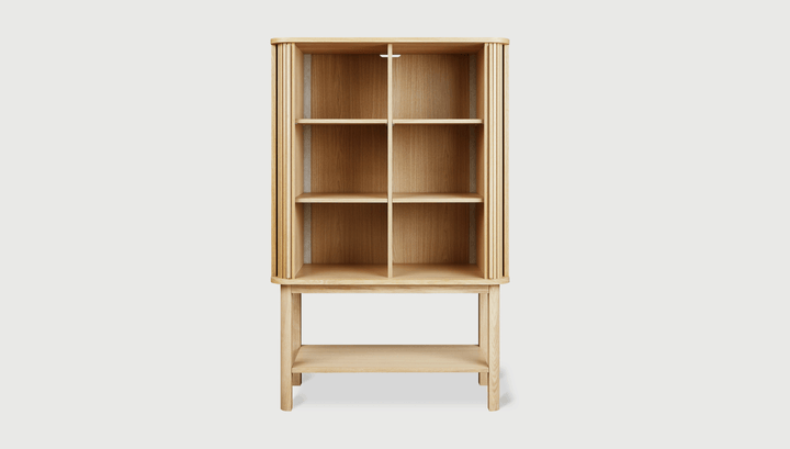 Ledger Tall Cabinet by Gus Modern finish and detail view