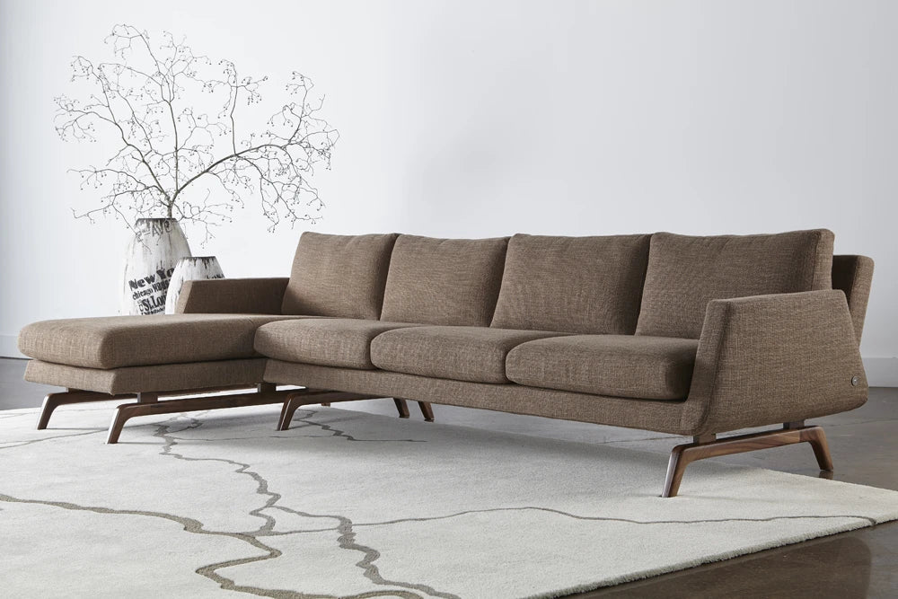 Nash three-seat sofa and chaise room scene; mirrored chaise-left layout, tables and accessories not included.