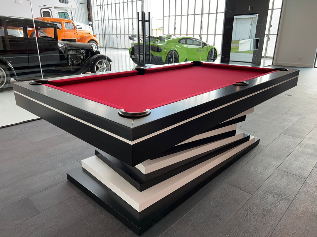 Neavio pool table, Racing Red scheme: black and white base with red felt