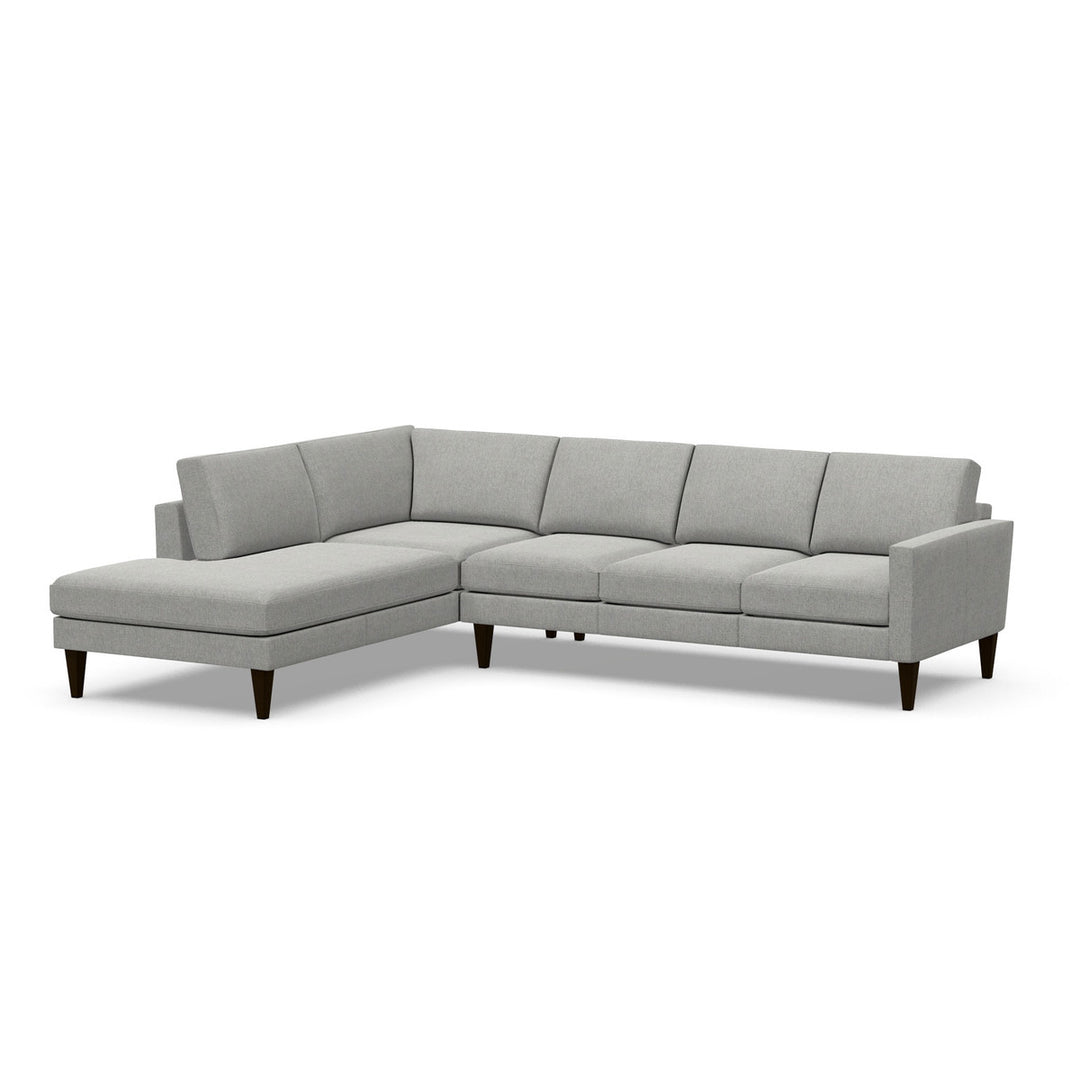 Tali Petite Track Arm small bumper chaise plus three-seat sofa on white; bumper chaise left when facing the sofa.