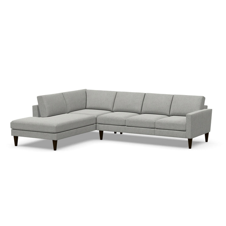 Tali Petite Track Arm small bumper chaise plus three-seat sofa on white; bumper chaise left when facing the sofa.