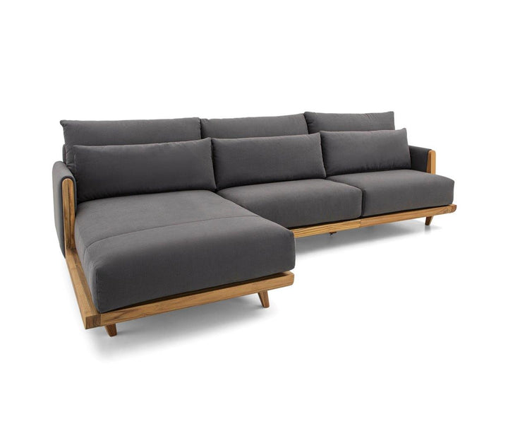 HIGH Chaise Sofa in Teak with Gray fabric by Uultis Sectionals Uultis Design