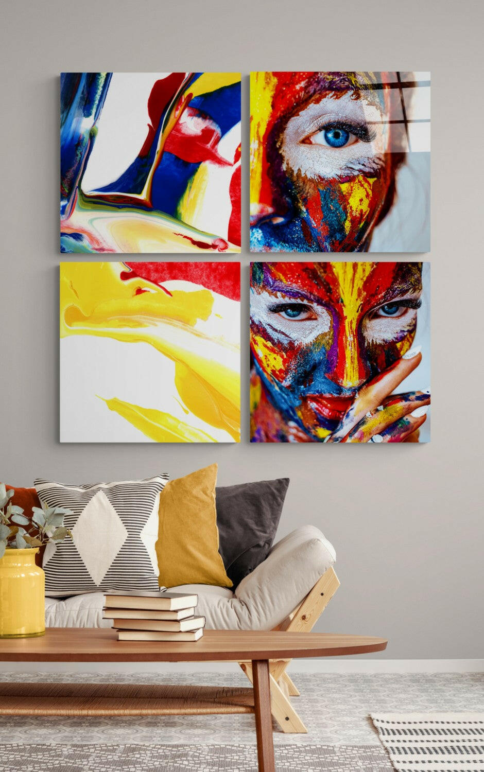 Woman and Red Quadro Glass Wall Art.