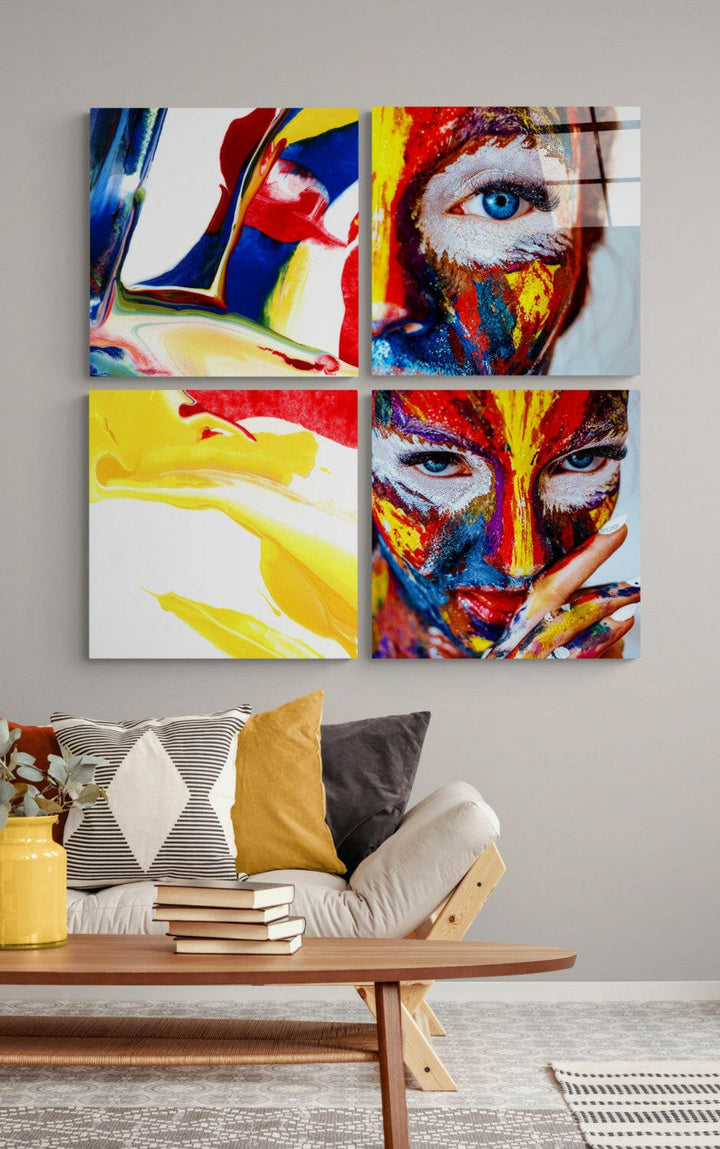 Woman and Red Quadro Glass Wall Art.