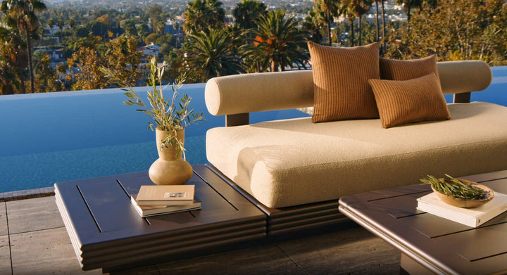 Collins Aluminum 3 Seat Armless Sofa + Table Left