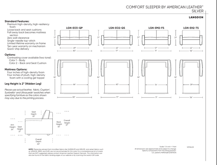Langdon Silver Sleeper Sleeper Sofas American Leather
