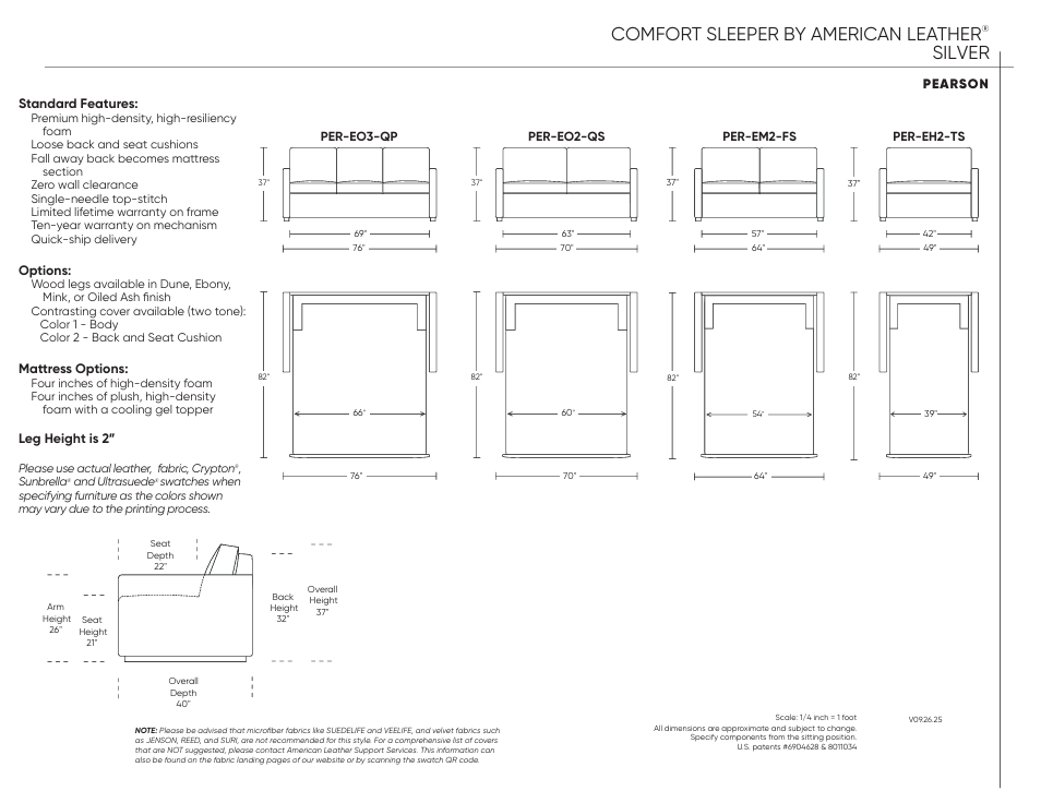Pearson Silver Sleeper Sleeper Sofas American Leather