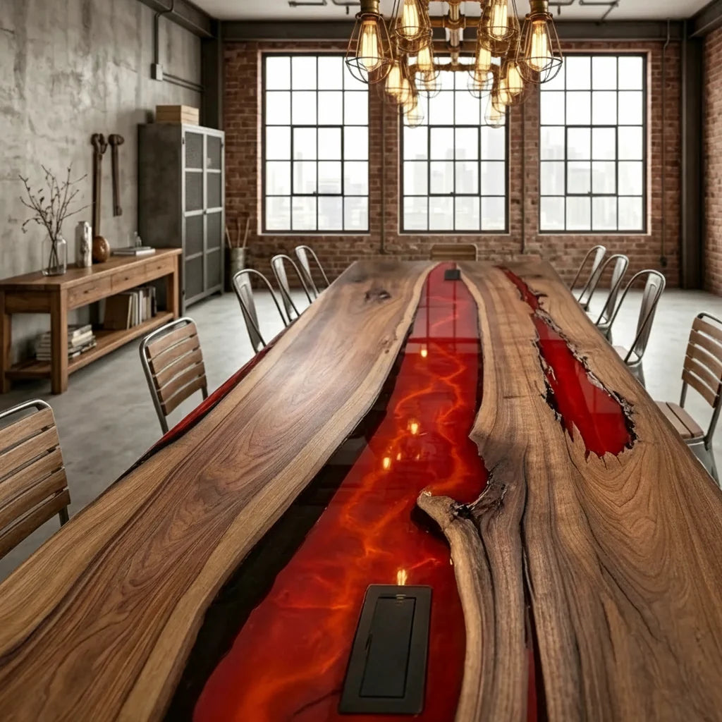 Black Walnut Red Lava River Dining Table by Thomas Dawn