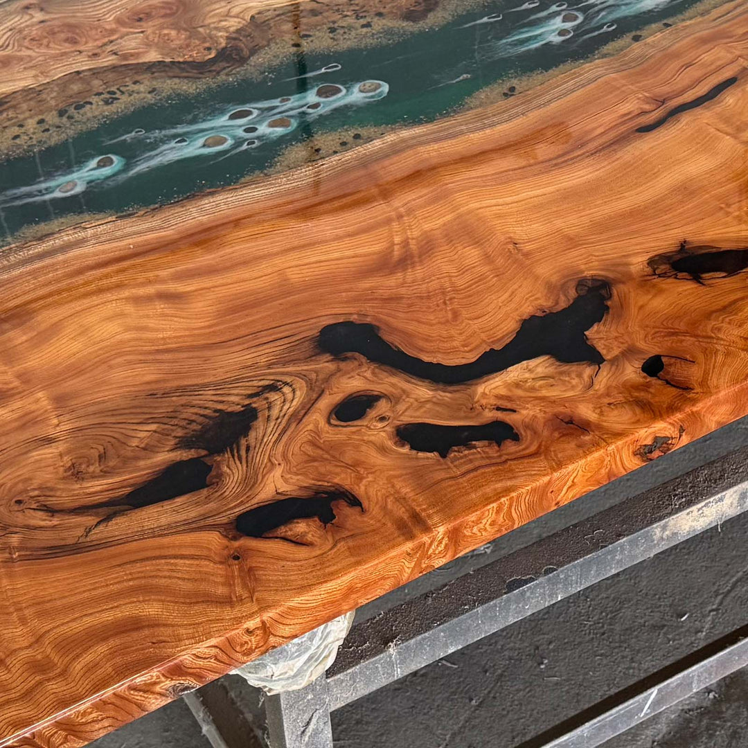 Emerald Beech Wood Epoxy Dining Table by Thomas Dawn