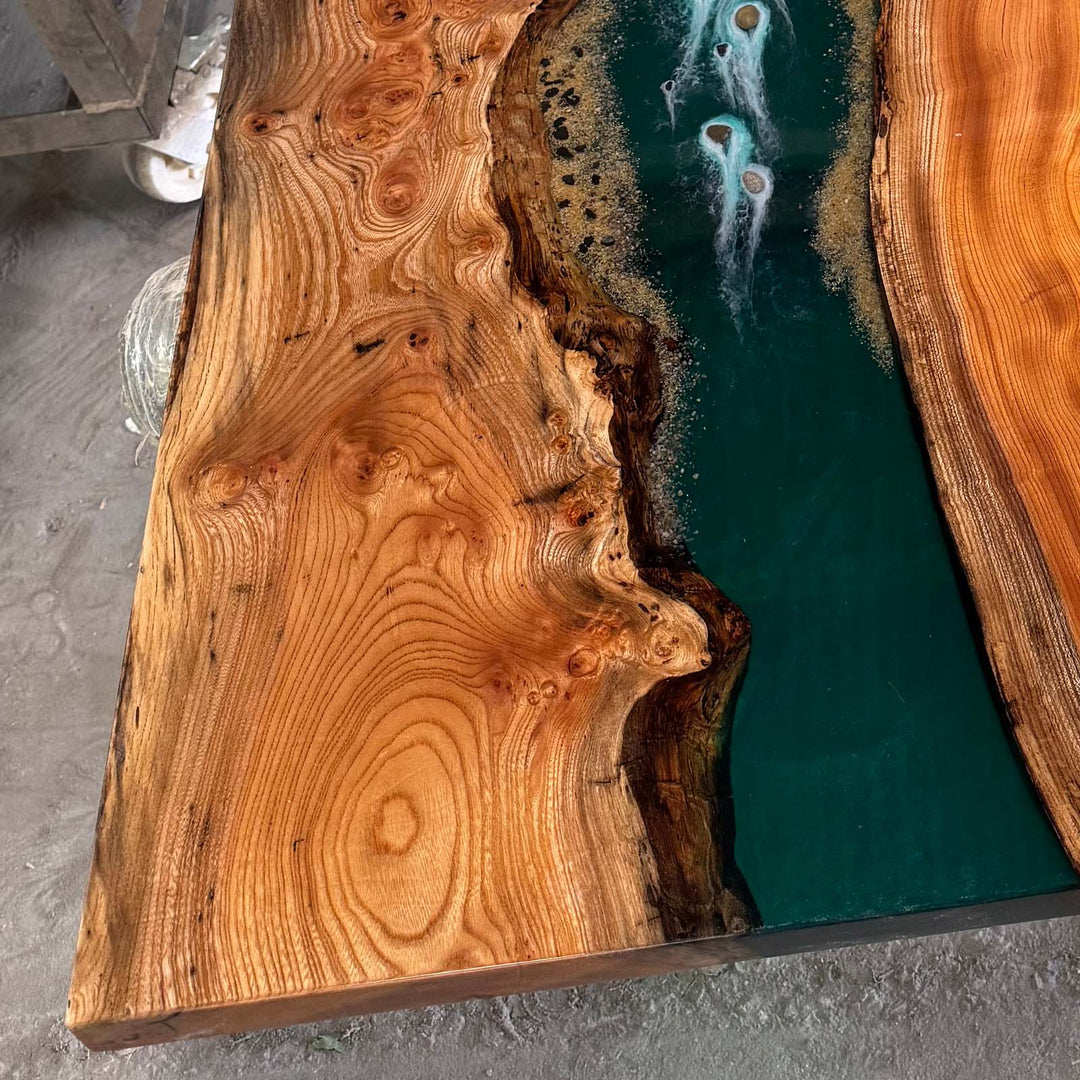 Emerald Beech Wood Epoxy Dining Table by Thomas Dawn