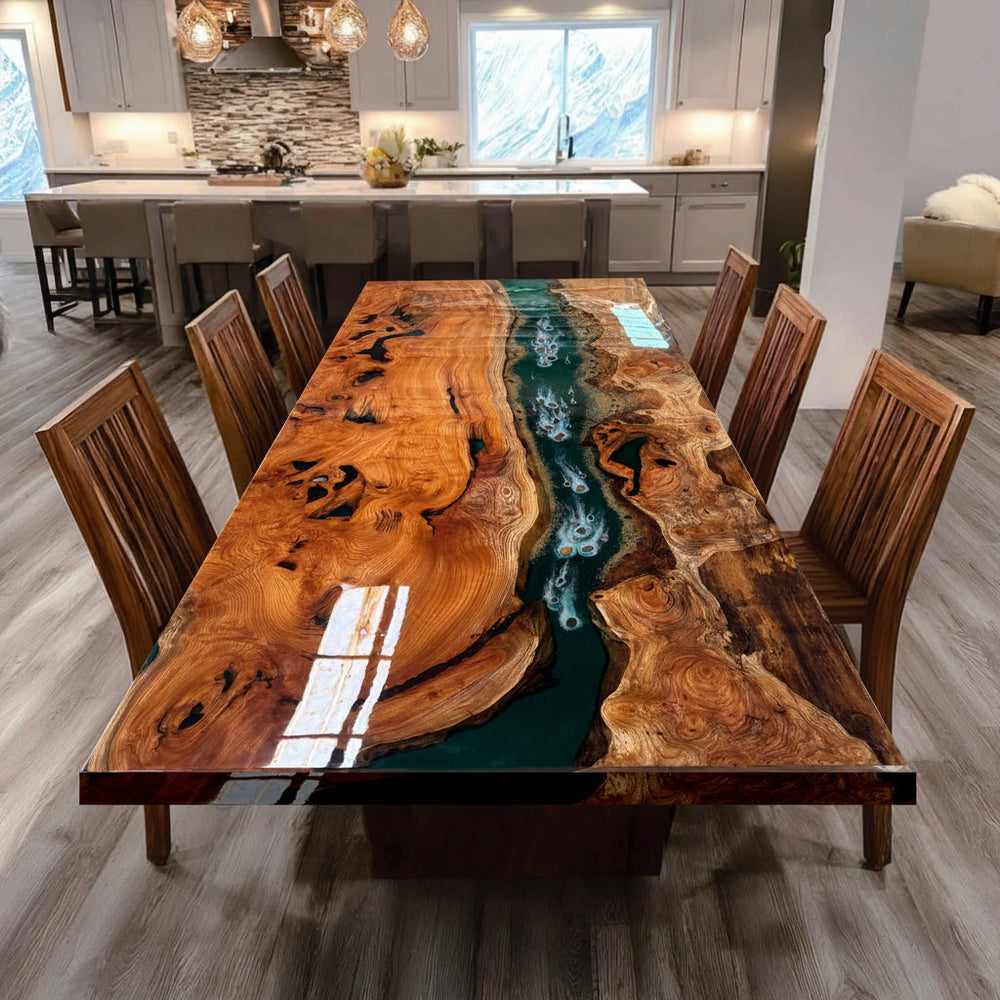 Emerald Beech Wood Epoxy Dining Table by Thomas Dawn