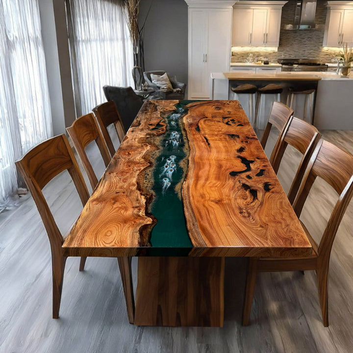 Emerald Beech Wood Epoxy Dining Table by Thomas Dawn