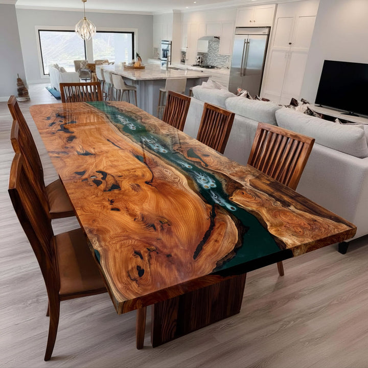 Emerald Beech Wood Epoxy Dining Table by Thomas Dawn
